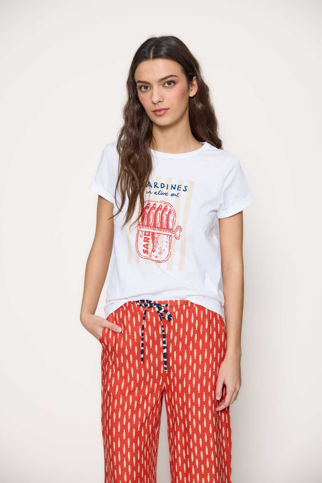 Camiseta de Algodón Estampado Sardinas-MdM