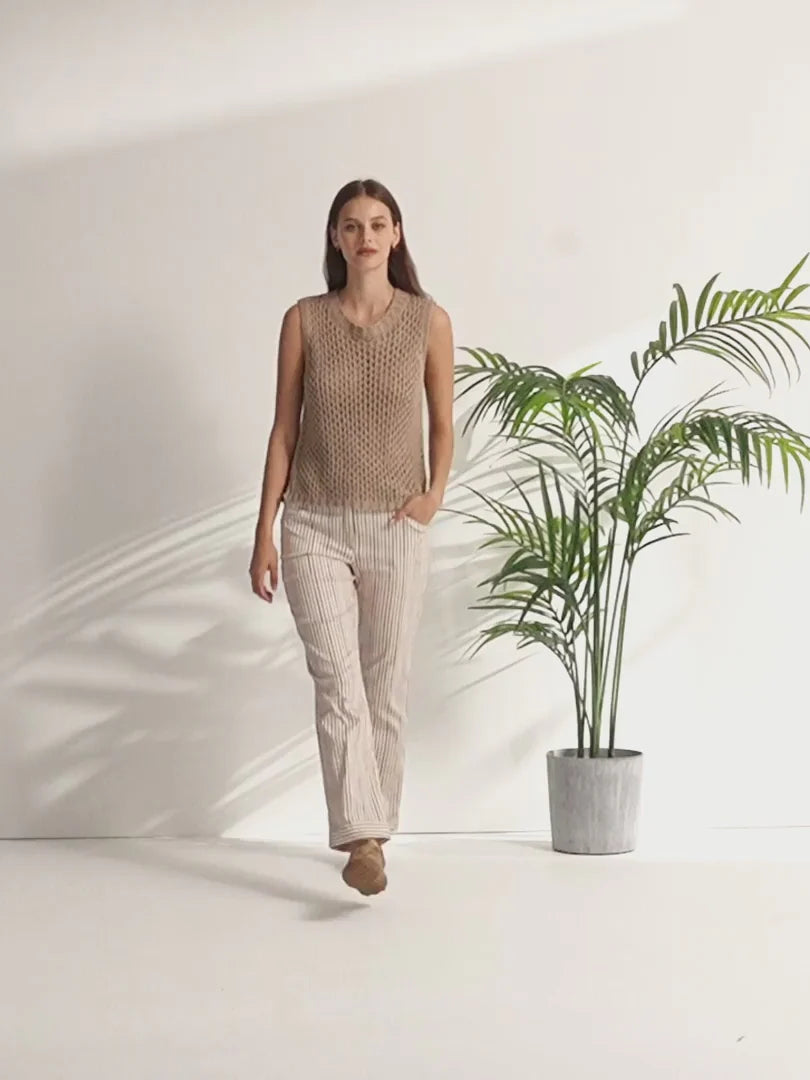 Pantalón recto de mujer tobillero estampado rayas
